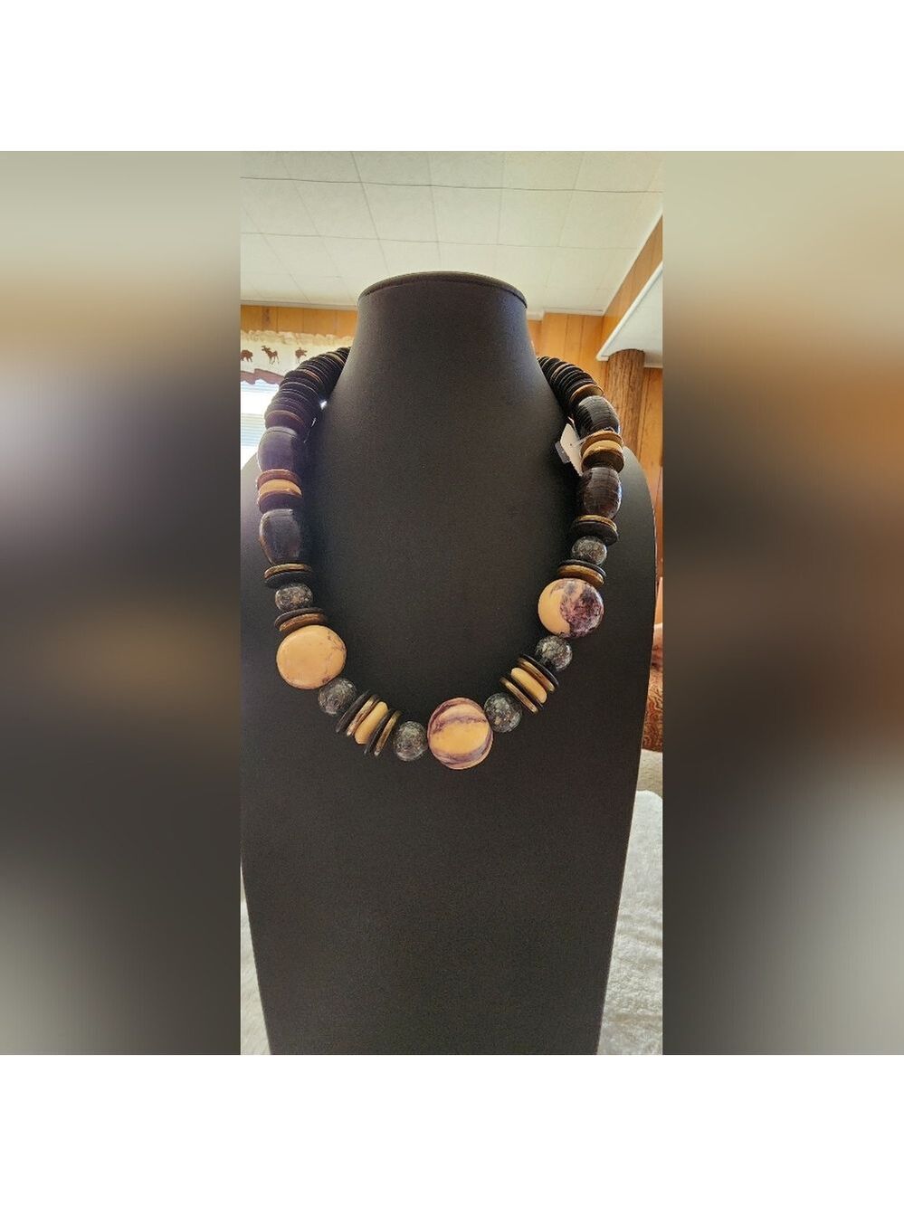 STUNNING Bold Artisan Statement Necklace with Chunky Marbled Beads